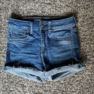 American Eagle Outfitters Women's Blue Denim Next Level Stretch Hi-Rise Shortie